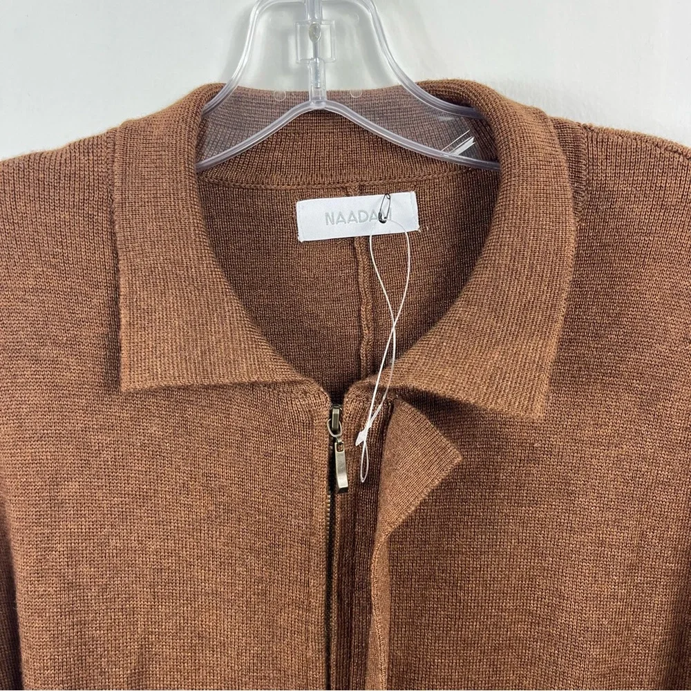 Naadam Textured Merino Wool Blend Long Sleeve Cargo Jumpsuit Chocolate Brown - Picture 3 of 5